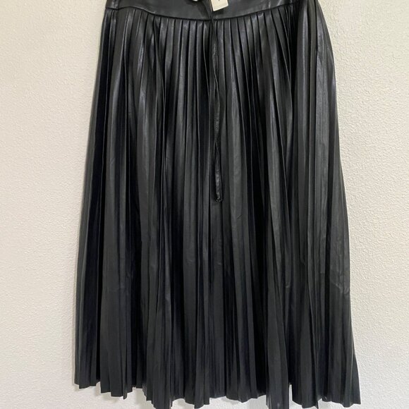 Anthropologie Maeve Faux-Leather Pleated Midi Skirt 6 Black Vamp Whimsgoth Rave - Picture 8 of 16